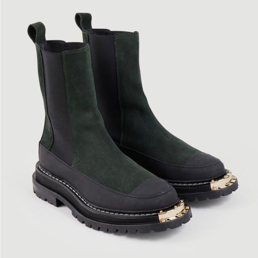 Sandro Leather Chelsea Boot with notched sole size 9.5 color Forest Green - Picture 2 of 3